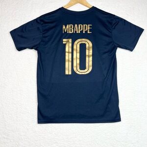 Navy Men's Soccer Jersey with Gold 'MBAPPE' #10 Navy blue France soccer jersey